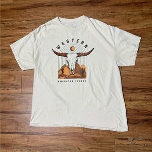 Full Tilt Cream Western Skull Graphic Short-Sleeve Tee T16